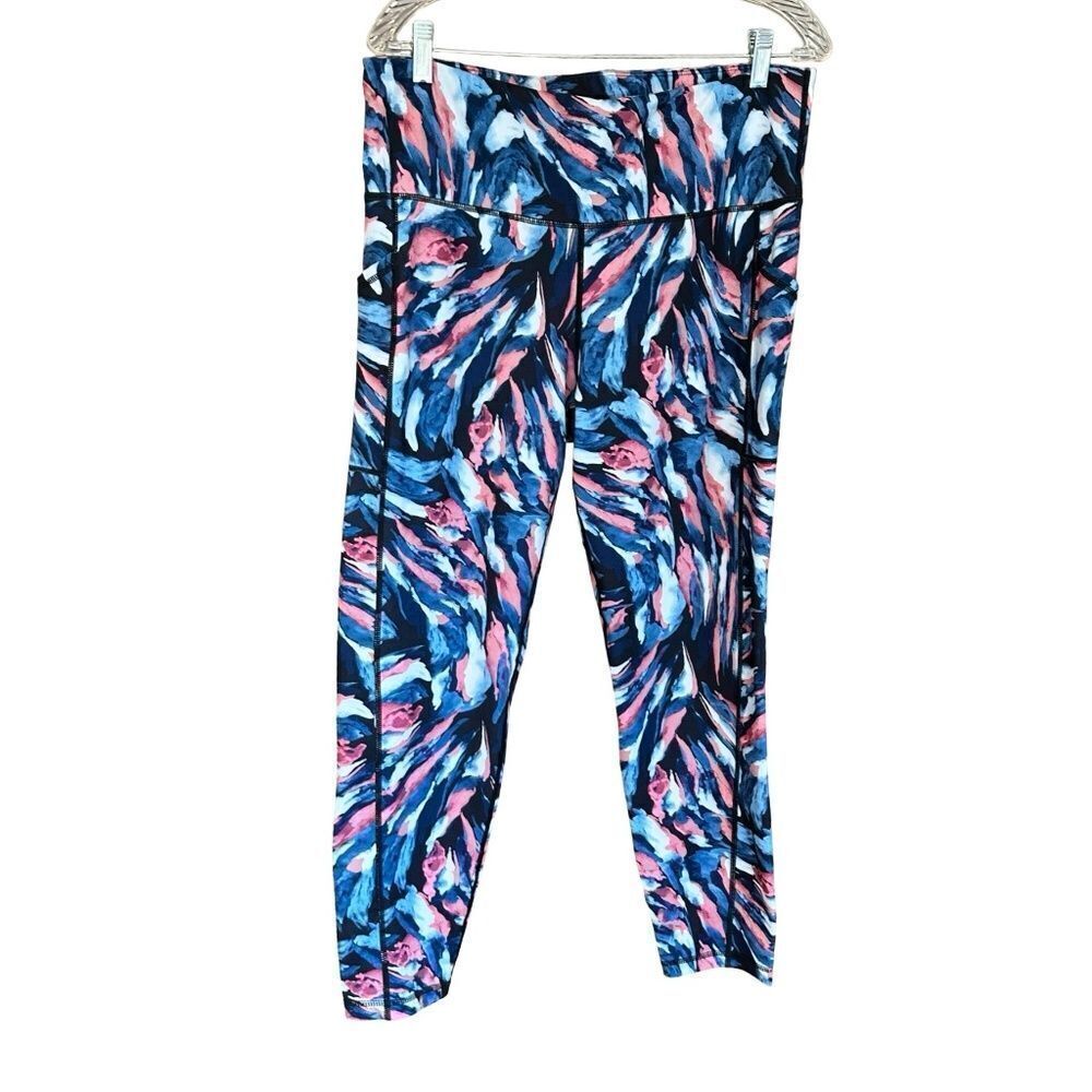 Ideology Womens Print Blues/Pinks/White/BLack Leggings Size XL